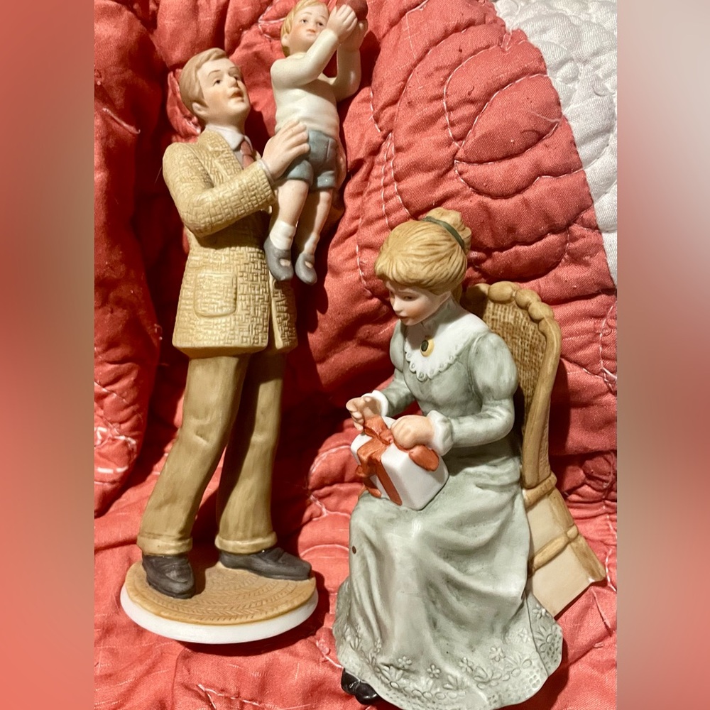 Enesco Treasured Memories 1984
Trimming the Tree and Mother Opening Gifts